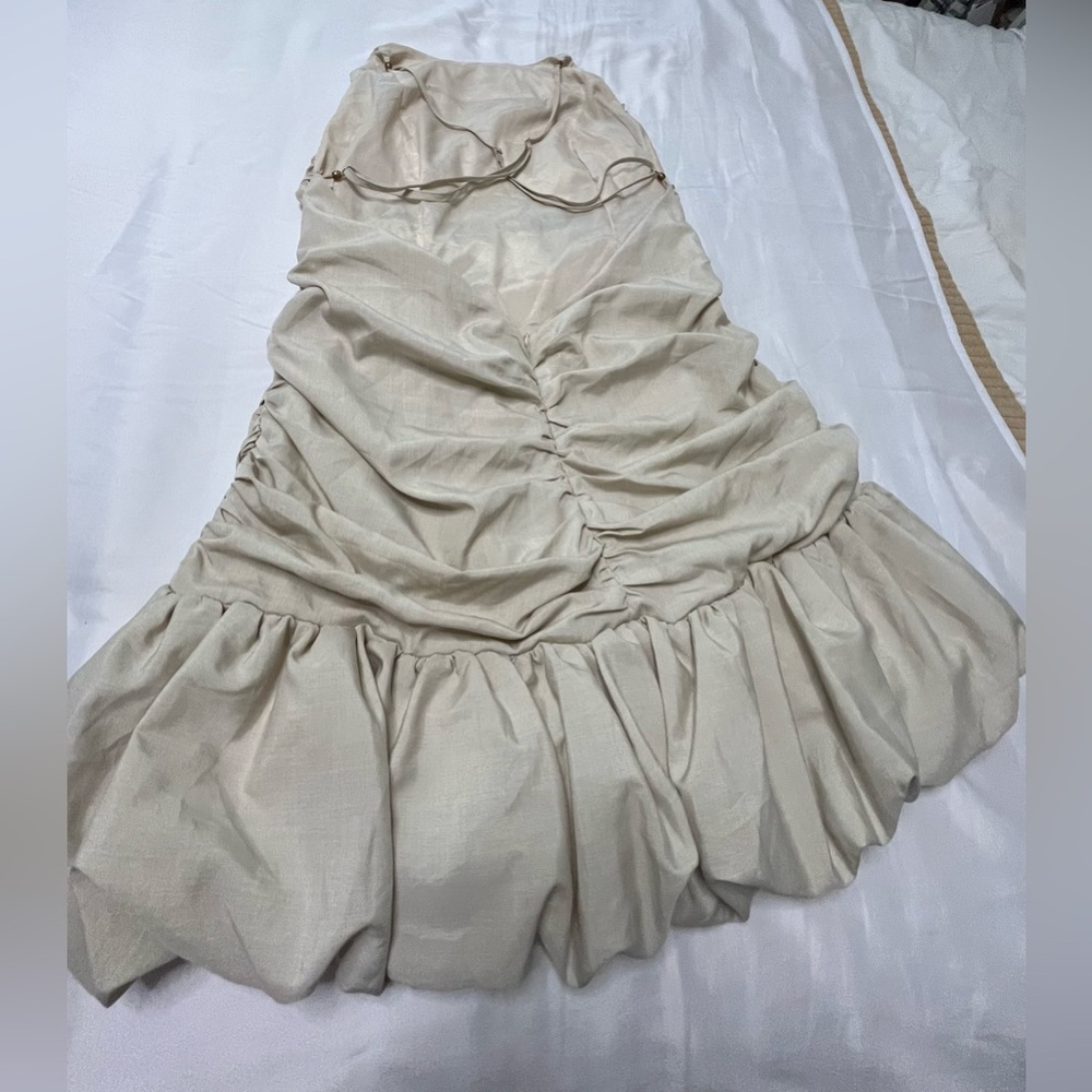 Chic Tan Ruched Mini Dress - Picture 4 of 6